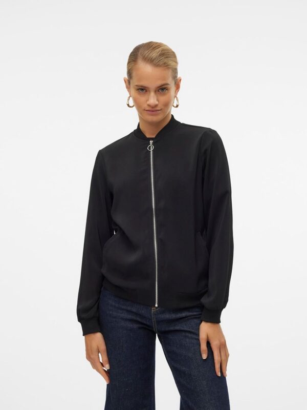 VERO MODA Giacca Blouson Donna Nero Colletto Volante Leggera-3