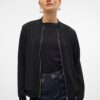 VERO MODA Giacca Blouson Donna Nero Colletto Volante Leggera-6