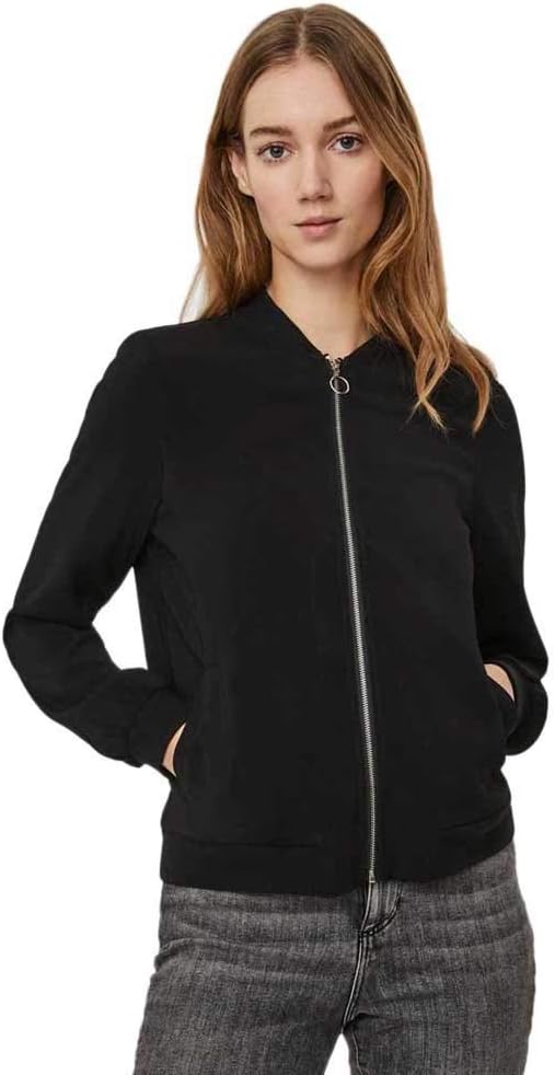 VERO MODA Giacca Blouson Donna Nero Colletto Volante Leggera-0