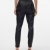 Pantaloni VERO MODA pelle effetto loose fit donna nero-4