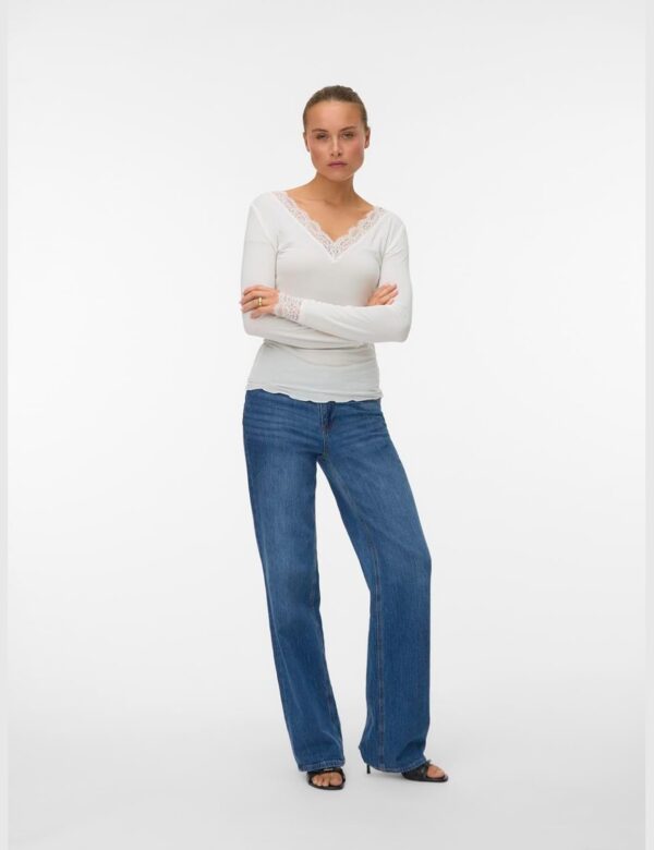 VERO MODA Top Donna Scollo V Pizzo Maglia Bianco-1