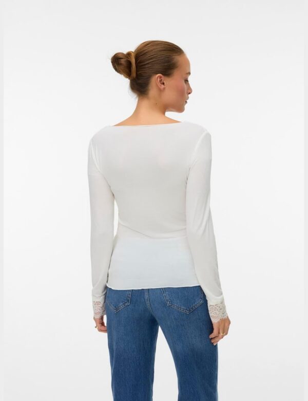 VERO MODA Top Donna Scollo V Pizzo Maglia Bianco-2