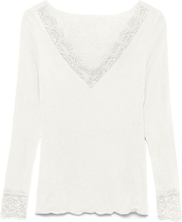 VERO MODA Top Donna Scollo V Pizzo Maglia Bianco-3