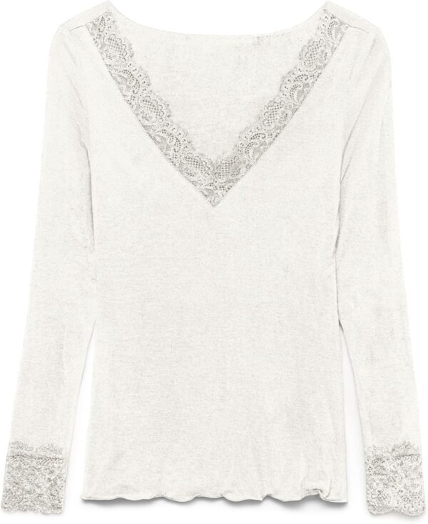 VERO MODA Top Donna Scollo V Pizzo Maglia Bianco-0