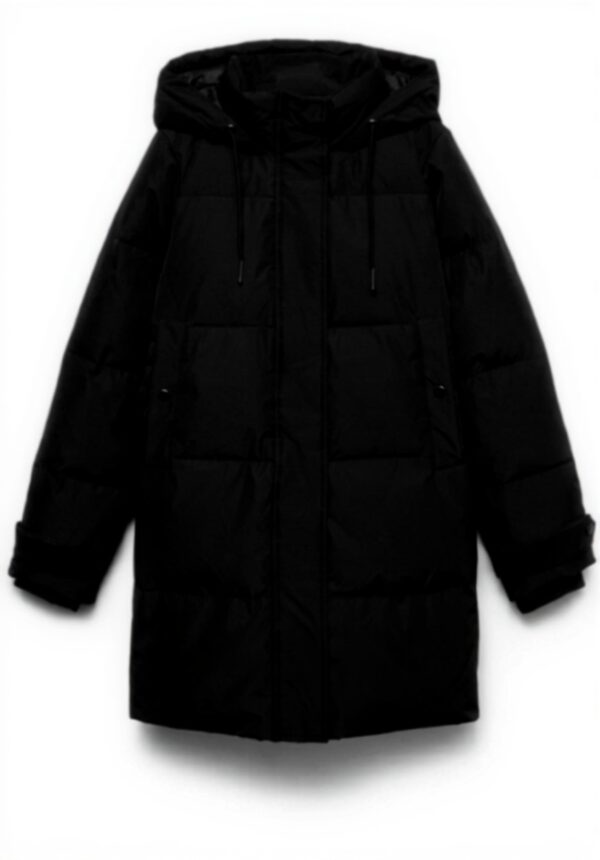 VERO MODA Piumino Giacca Donna Lunga Cappuccio Nero Doeskin