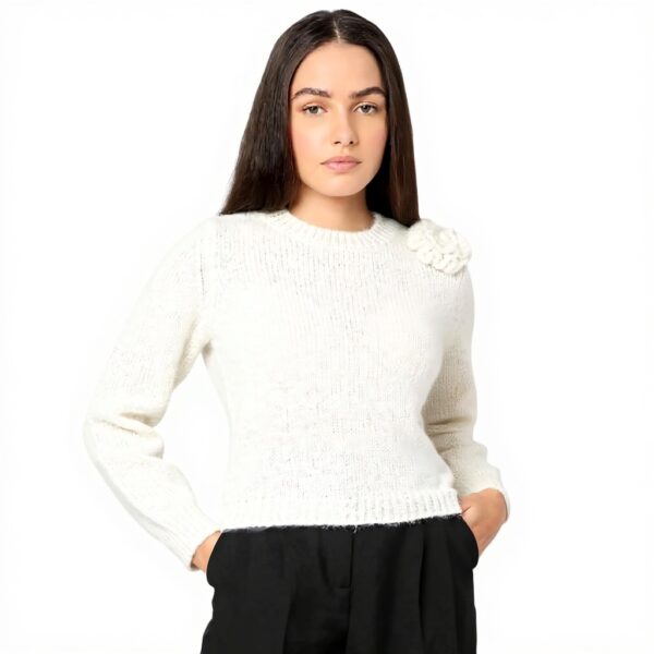 Maglione Vero Moda Donna Lavorato a Maglia Fiore Collo Tondo