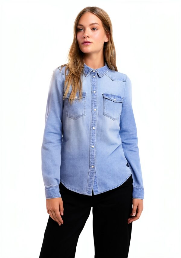 Camicia jeans Bestseller donna polsini bottone colletto-1