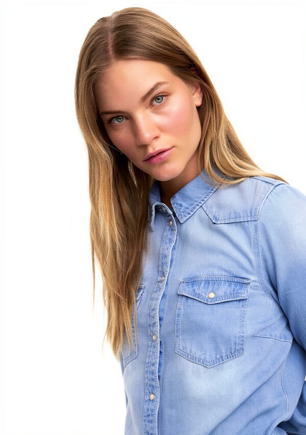 Camicia jeans Bestseller donna polsini bottone colletto-5