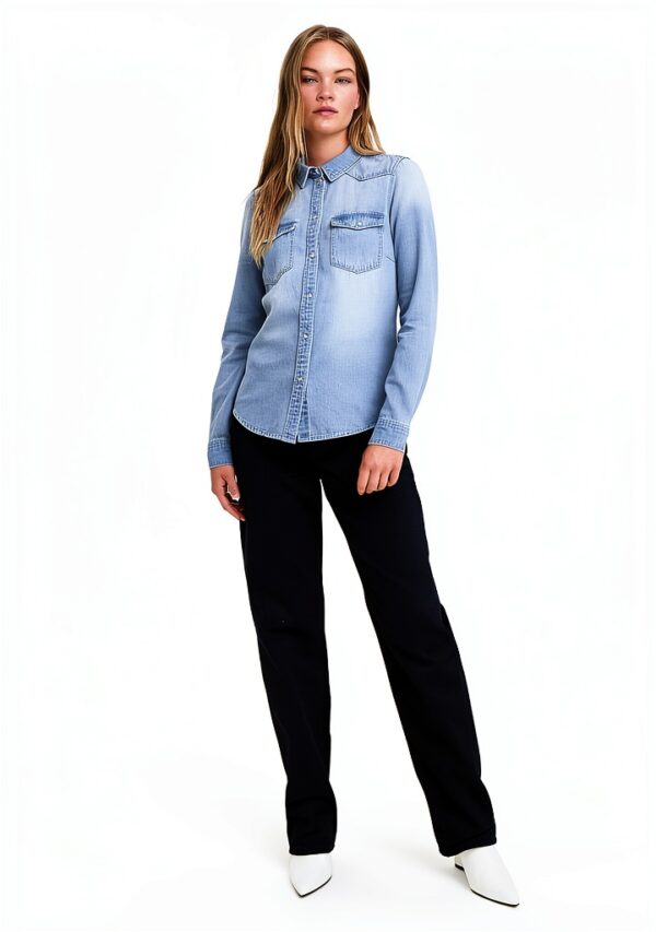Camicia jeans Bestseller donna polsini bottone colletto-4