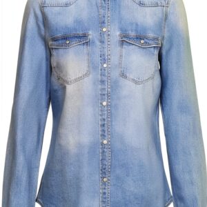 Camicia jeans Bestseller donna polsini bottone colletto-0