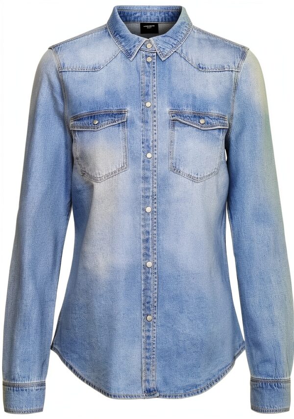 Camicia jeans Bestseller donna polsini bottone colletto-0