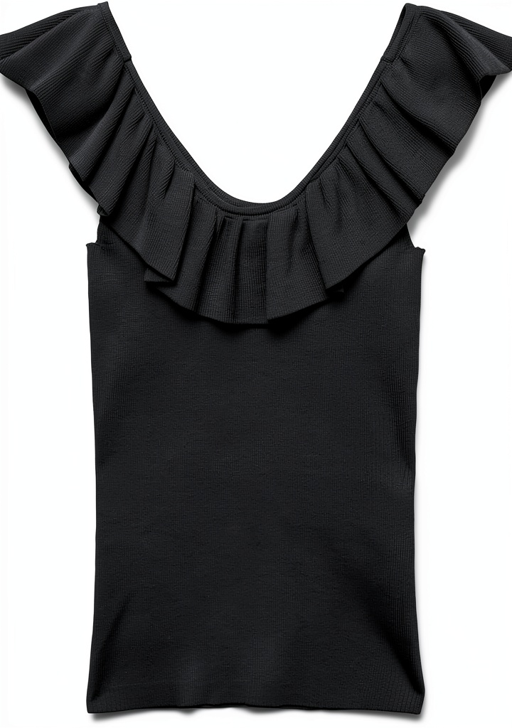 'VERO MODA Top con volant in colore Nero indossato in un ambiente casual'