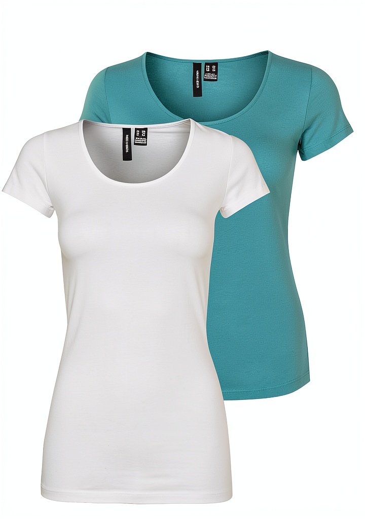 T-shirt VERO MODA Donna Scollo a U Morbida Confezione 3 su tavolo di legno