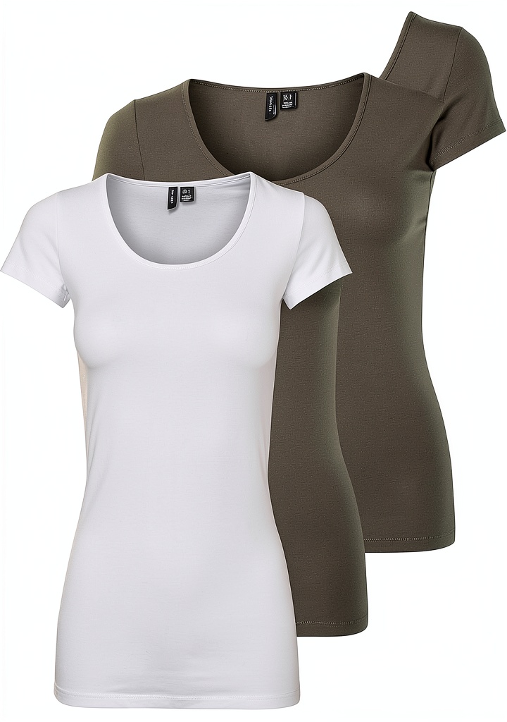 Installazione della confezione da 3 t‑shirt VERO MODA su un tavolo di legno