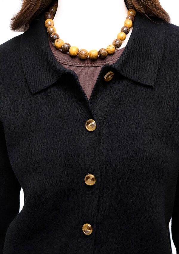 Vero Moda Cardigan Donna Nero Colletto Polo Maniche Lunghe-4