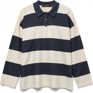 Vero Moda Maglione Donna Colletto Polo Maniche Lunghe Righe-0