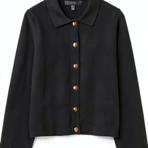 Vero Moda Cardigan Donna Nero Colletto Polo Maniche Lunghe-0