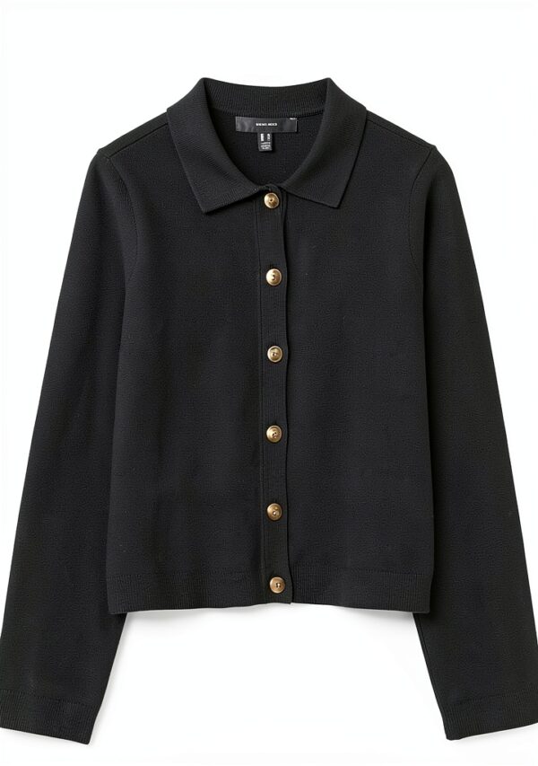 Vero Moda Cardigan Donna Nero Colletto Polo Maniche Lunghe-0