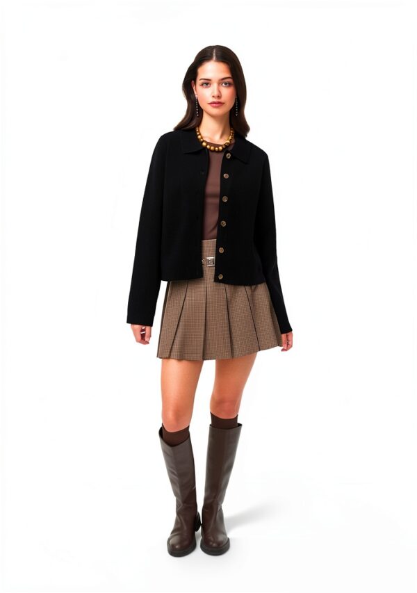Vero Moda Cardigan Donna Nero Colletto Polo Maniche Lunghe-1
