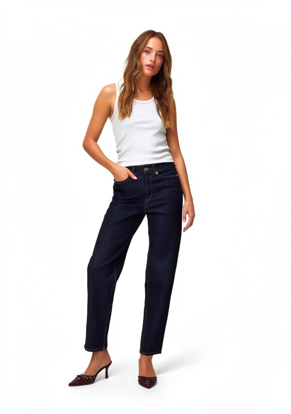Jeans donna Vero Moda Blu Jeans Scuro vita alta con bottone e cerniera-2