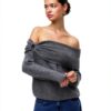 Maglione Vero Moda, spalle scoperte, melange grigio medio, taglie S-XL-1