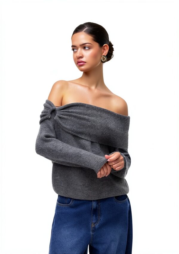 Maglione Vero Moda, spalle scoperte, melange grigio medio, taglie S-XL-1