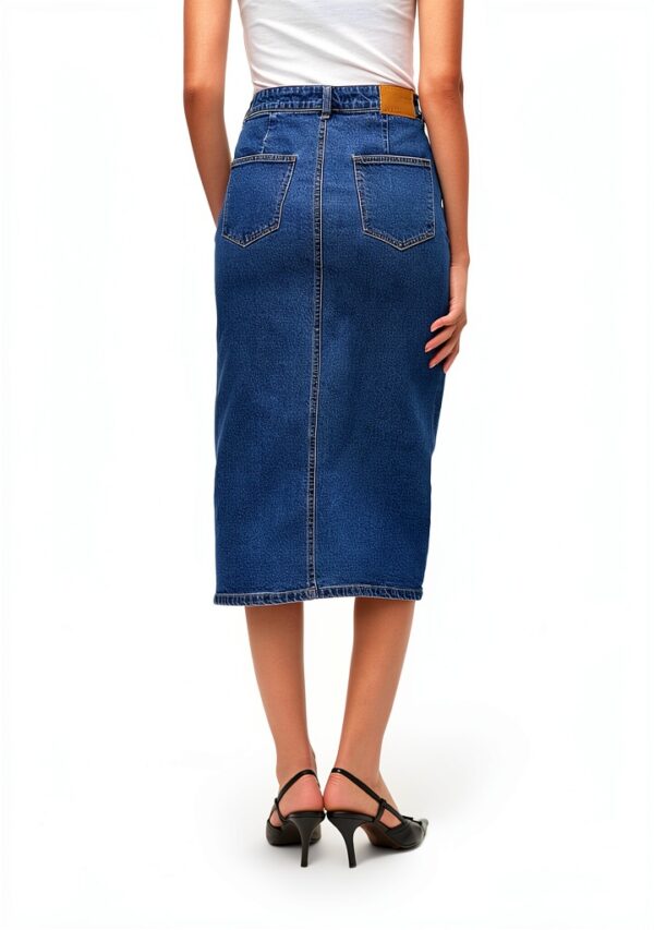 Gonna Denim VERO MODA High Waist Midi Azzurro Blu Vita Alta Elegante-4
