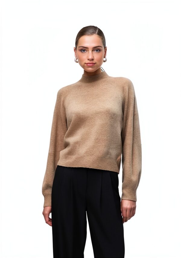 Pullover Vero Moda Vmleaf LS Ent Maglione Donna Collo Alto Silver Mink-1