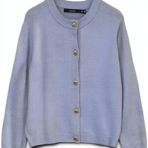 VERO MODA Cardigan Donna LS Short Button in Blu Brunnera con Fiocco-0