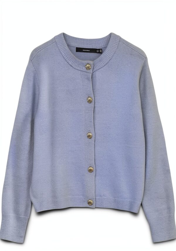 VERO MODA Cardigan Donna LS Short Button in Blu Brunnera con Fiocco-0