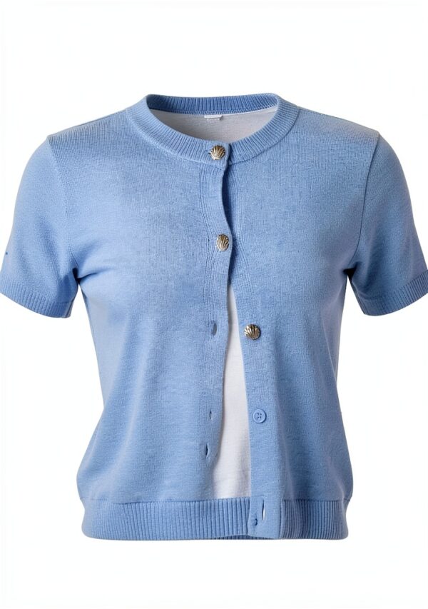 VERO MODA Cardigan Donna LS Short Button in Blu Brunnera con Fiocco-4