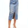 Gonna Denim VERO MODA High Waist Midi Azzurro Blu Vita Alta Elegante-5