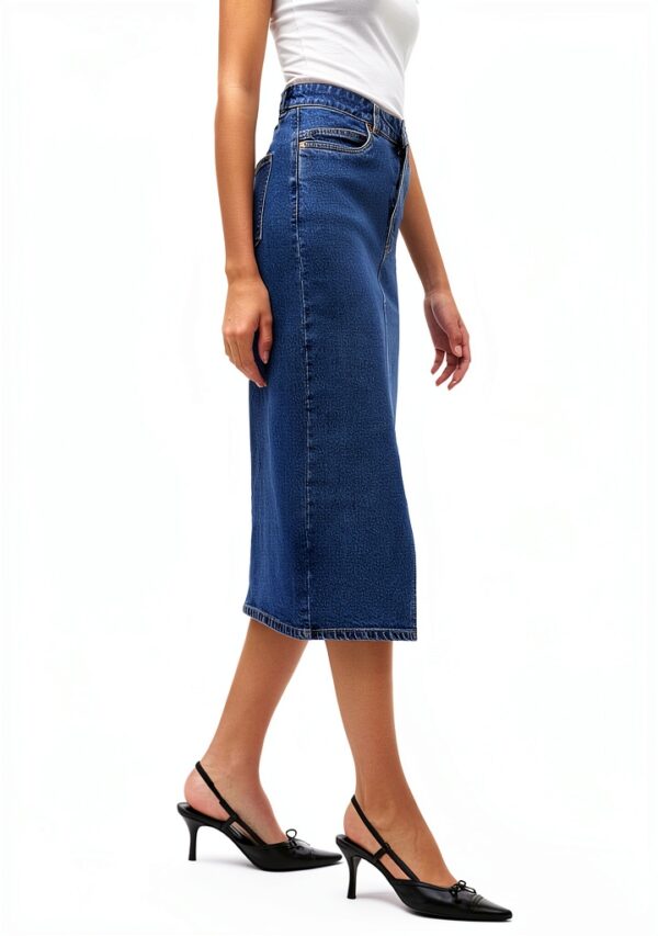 Gonna Denim VERO MODA High Waist Midi Azzurro Blu Vita Alta Elegante-6