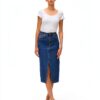 Gonna Denim VERO MODA High Waist Midi Azzurro Blu Vita Alta Elegante-5