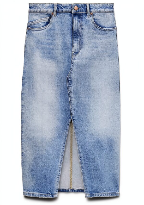 Gonna Denim VERO MODA High Waist Midi Azzurro Blu Vita Alta Elegante-0