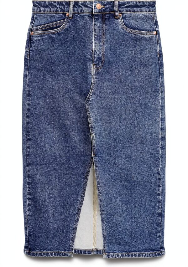 Gonna Denim VERO MODA High Waist Midi Azzurro Blu Vita Alta Elegante-0