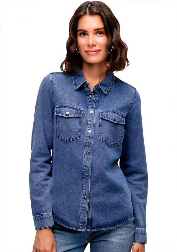 Camicia Denim VERO MODA VMJENNIE Blu Denim Taglio Normale 90% Cotone-5