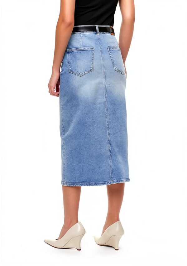 Gonna Denim VERO MODA High Waist Midi Azzurro Blu Vita Alta Elegante-3