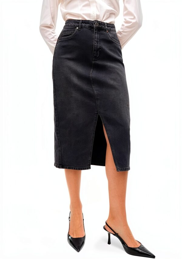 Gonna Denim VERO MODA High Waist Midi Azzurro Blu Vita Alta Elegante-5