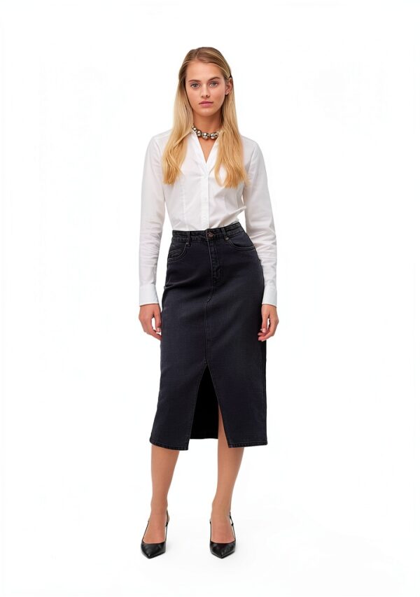 Gonna Denim VERO MODA High Waist Midi Azzurro Blu Vita Alta Elegante-2
