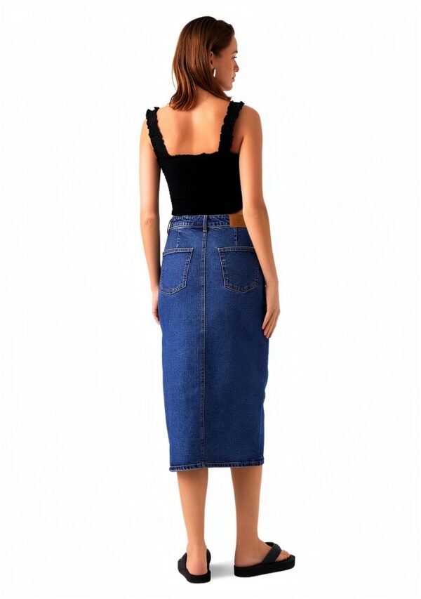 Gonna Denim VERO MODA High Waist Midi Azzurro Blu Vita Alta Elegante-2