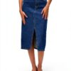 Gonna Denim VERO MODA High Waist Midi Azzurro Blu Vita Alta Elegante-1