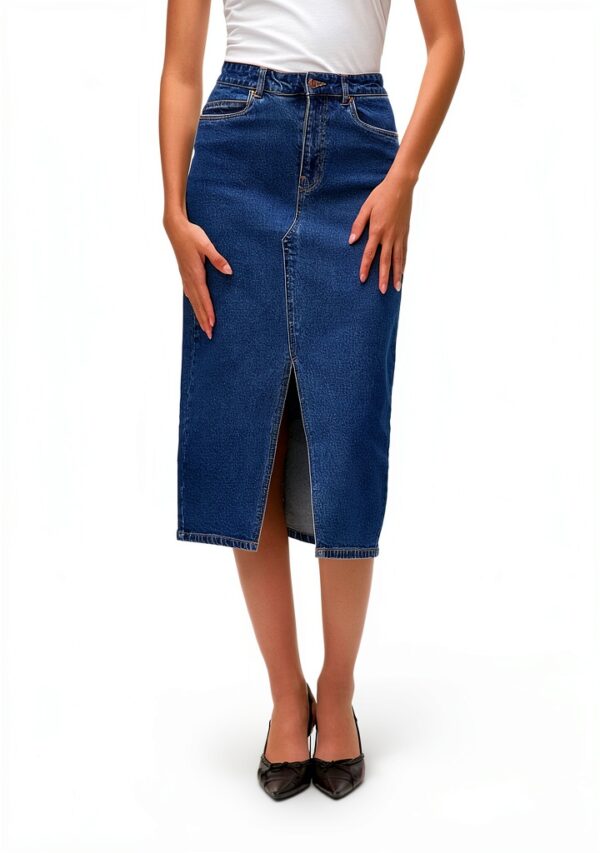 Gonna Denim VERO MODA High Waist Midi Azzurro Blu Vita Alta Elegante-1