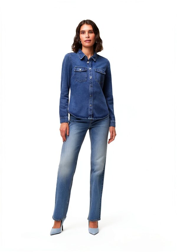 Camicia Denim VERO MODA VMJENNIE Blu Denim Taglio Normale 90% Cotone-4