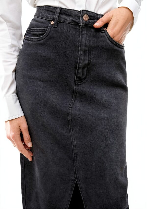 Gonna Denim VERO MODA High Waist Midi Azzurro Blu Vita Alta Elegante-6