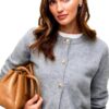 Cardigan VERO MODA Vmfiona LS, chiaro grigio melange, bottoni-3