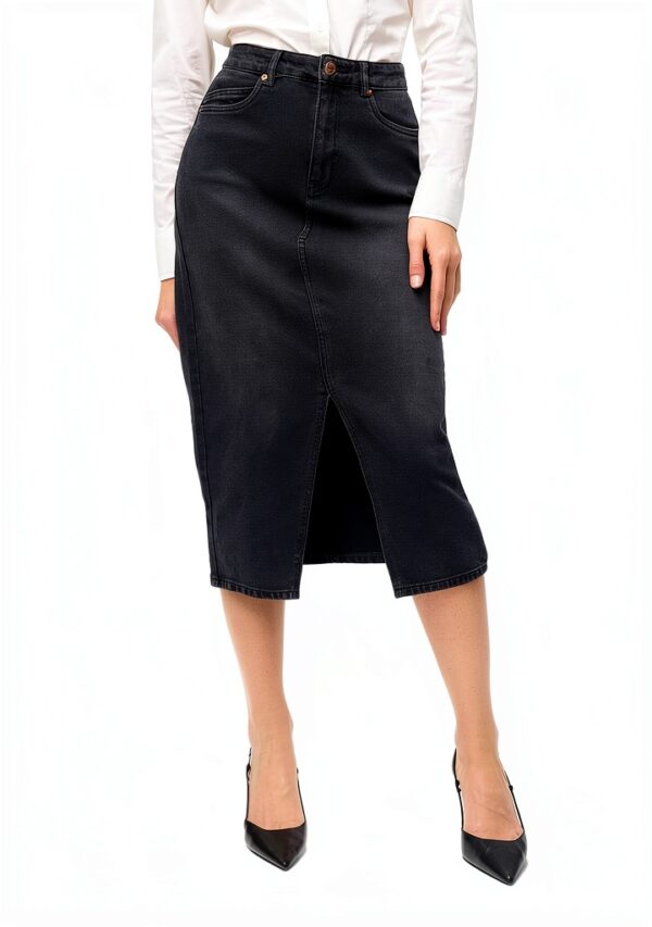 Gonna Denim VERO MODA High Waist Midi Azzurro Blu Vita Alta Elegante-1