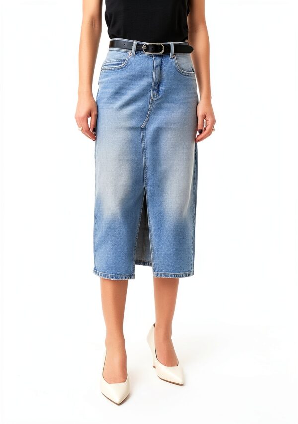 Gonna Denim VERO MODA High Waist Midi Azzurro Blu Vita Alta Elegante-1