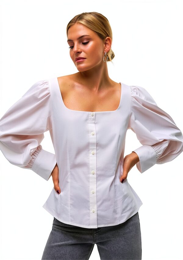 Top VERO MODA Blusa VMFRIBA Bianco M Taglio normale maniche lunghe-4