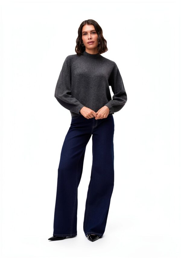 VERO MODA Maglione in Maglia VMLEAF Pullover Melange Grigio Scuro-4